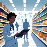 A researcher examines snack products in a supermarket aisle, highlighting hidden costs related to their ingredients.